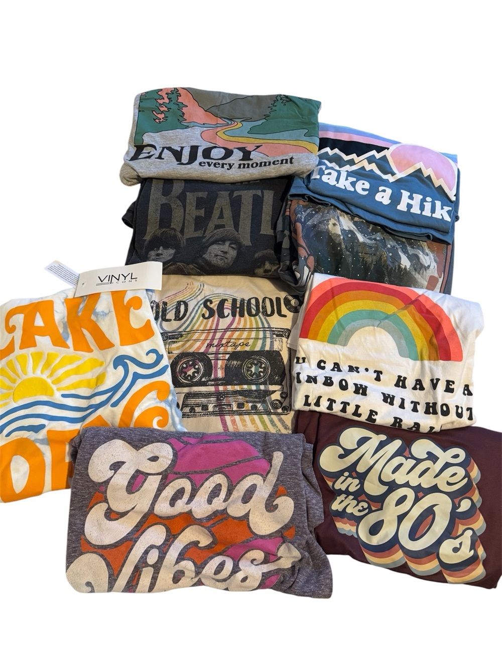 Retro Rainbow & Graphic womens T-Shirts - Assorted Colors bundle lot